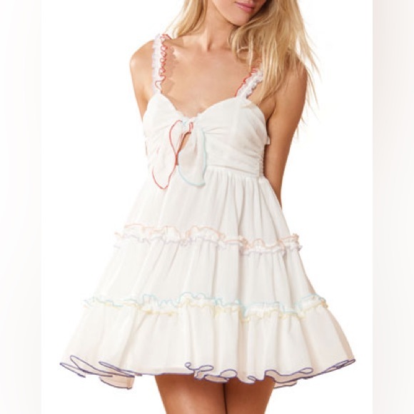 (New with Tags Red Carter Harper Tie-Front Ruffle Babydoll Dress (Medium) - Picture 2 of 9